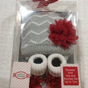 👣 5/$25 - Red/White Knit Hat & Bootie Set